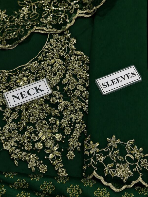 Afsafa Dark Green Heavy Embroidered Chiffon Suit