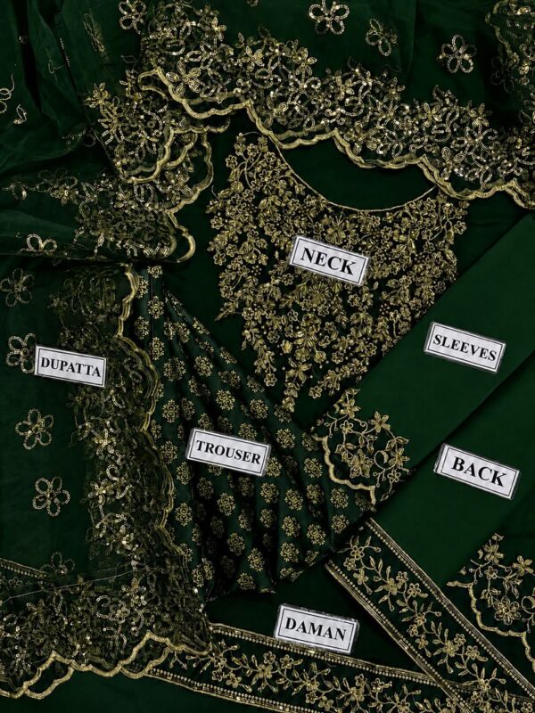 Afsafa Dark Green Heavy Embroidered Chiffon Suit