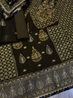 Afsafa Olive Green Sequin Embroidered Chiffon Suit
