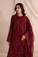 Afsafa Maroon Heavy Embroidered Chiffon Suit