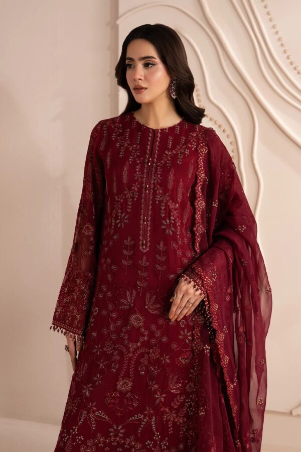 Afsafa Maroon Heavy Embroidered Chiffon Suit