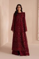 Afsafa Maroon Heavy Embroidered Chiffon Suit