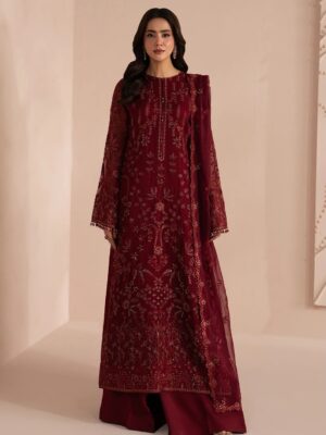 Afsafa Maroon Heavy Embroidered Chiffon Suit