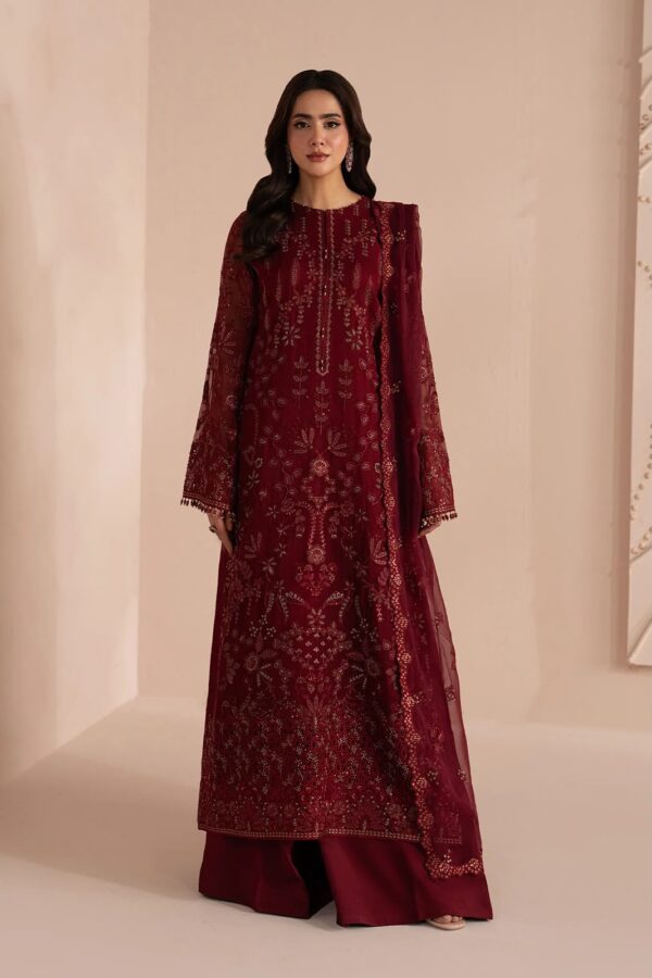 Afsafa Maroon Heavy Embroidered Chiffon Suit