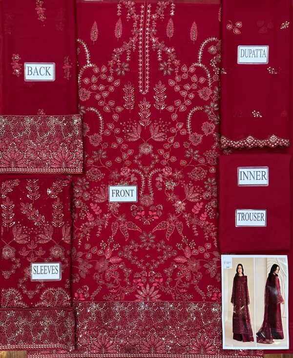 Afsafa Maroon Heavy Embroidered Chiffon Suit