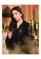 Afsafa Black Heavy Embroidered Bamber Chiffon Suit