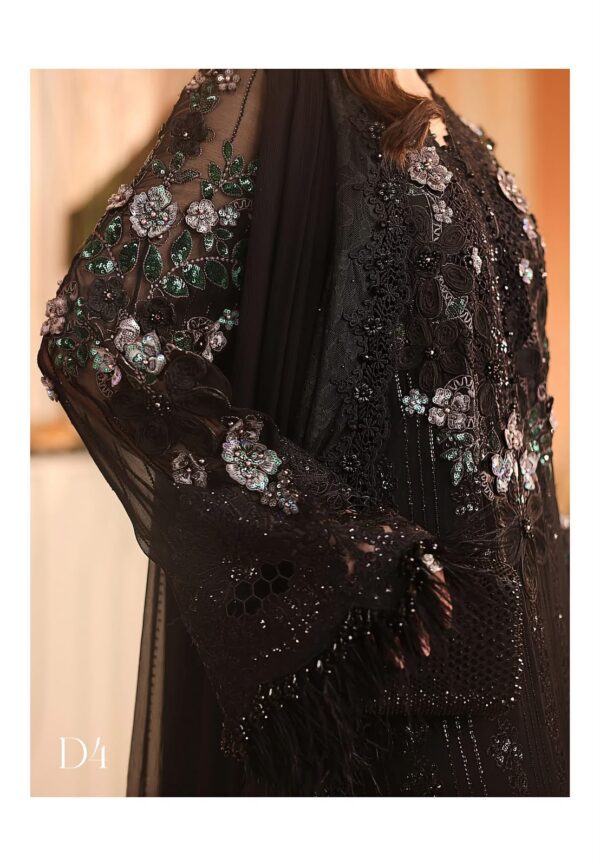 Afsafa Black Heavy Embroidered Bamber Chiffon Suit