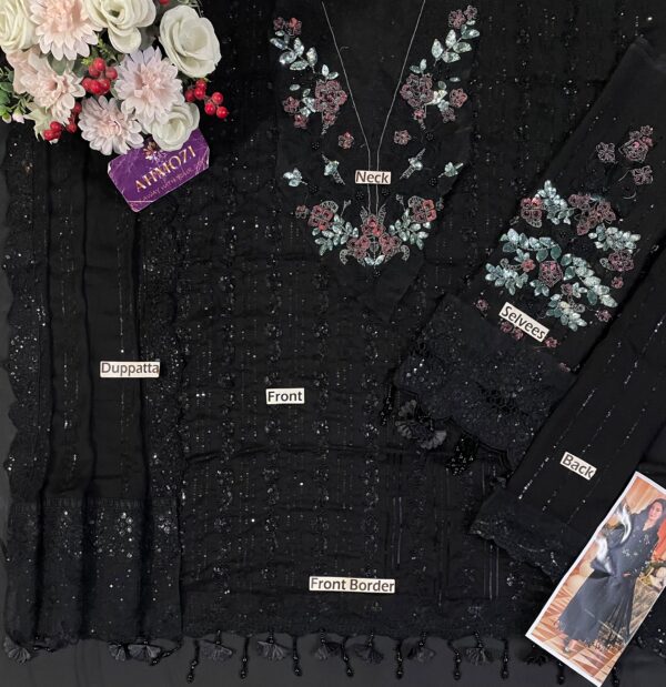Afsafa Black Heavy Embroidered Bamber Chiffon Suit