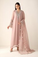 Afsafa Blush Pink Embroidered Chiffon 3 Piece Suit