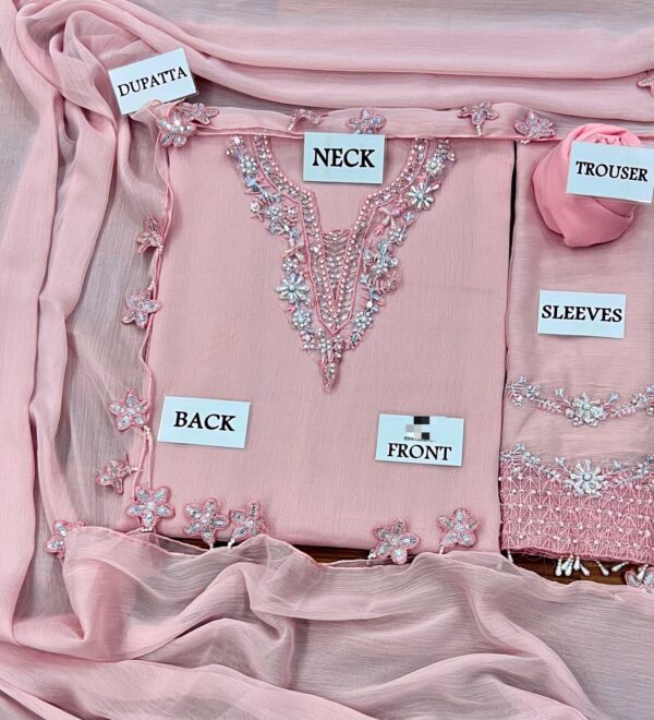 Afsafa Blush Pink Embroidered Chiffon 3 Piece Suit
