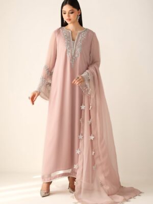 Afsafa Blush Pink Embroidered Chiffon 3 Piece Suit