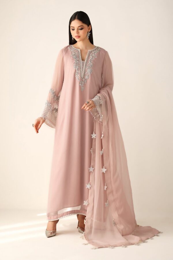 Afsafa Blush Pink Embroidered Chiffon 3 Piece Suit