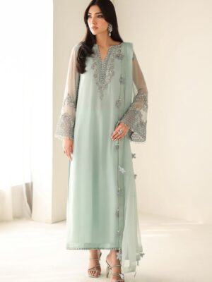 Afsafa Mint Green Embroidered Chiffon 3 Piece Suit
