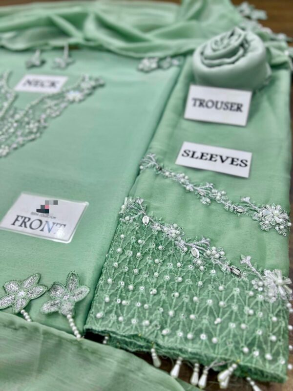 Afsafa Mint Green Embroidered Chiffon 3 Piece Suit