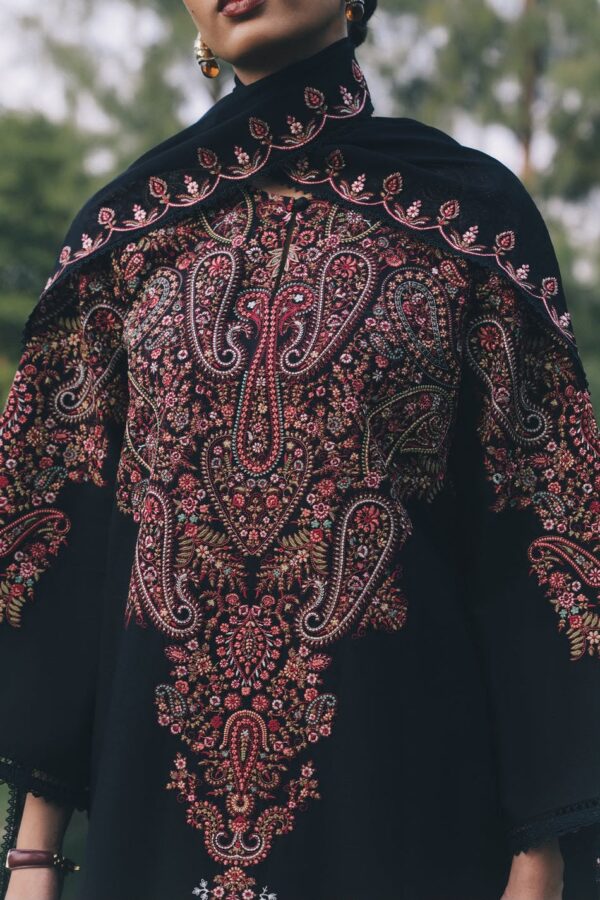 Afsafa Black Embroidered Egyptian Cotton 3 Piece Suit