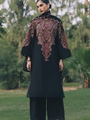 Afsafa Black Embroidered Egyptian Cotton 3 Piece Suit