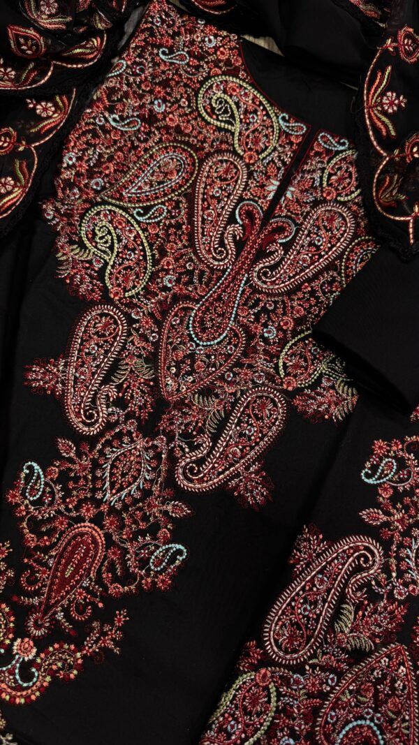 Afsafa Black Embroidered Egyptian Cotton 3 Piece Suit