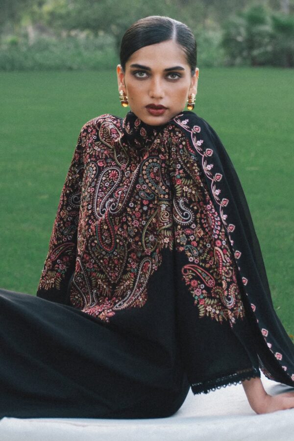 Afsafa Black Embroidered Egyptian Cotton 3 Piece Suit