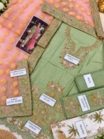 Afsafa Sage Embroidered Raw Silk 3 Piece Suit