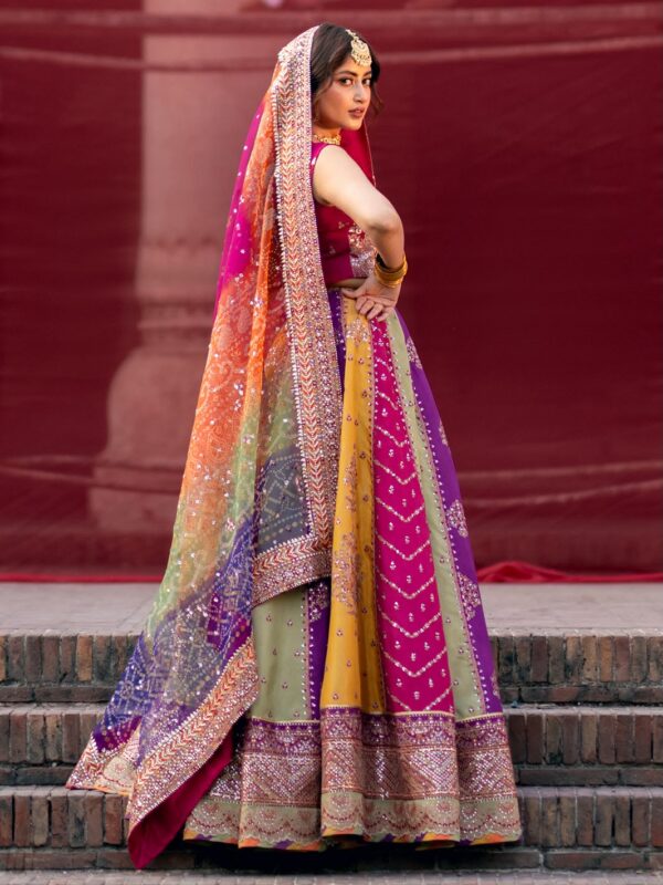 Afsafa Multicolor Embroidered Raw Silk Lehenga 3 Piece Suit
