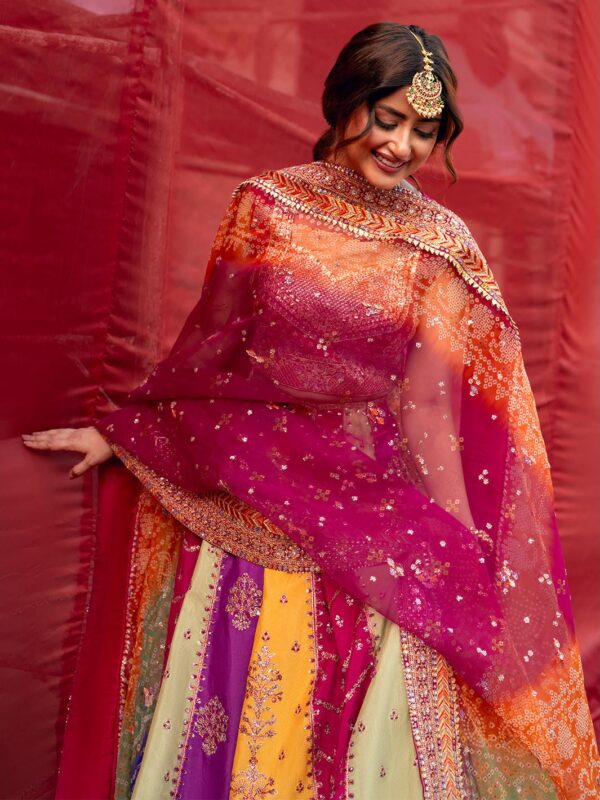 Afsafa Multicolor Embroidered Raw Silk Lehenga 3 Piece Suit