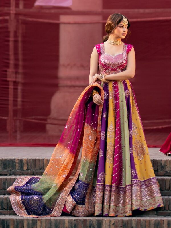 Afsafa Multicolor Embroidered Raw Silk Lehenga 3 Piece Suit