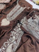 Afsafa Maroon Embroidered Silk 2 Piece Suit with Printed Trouser