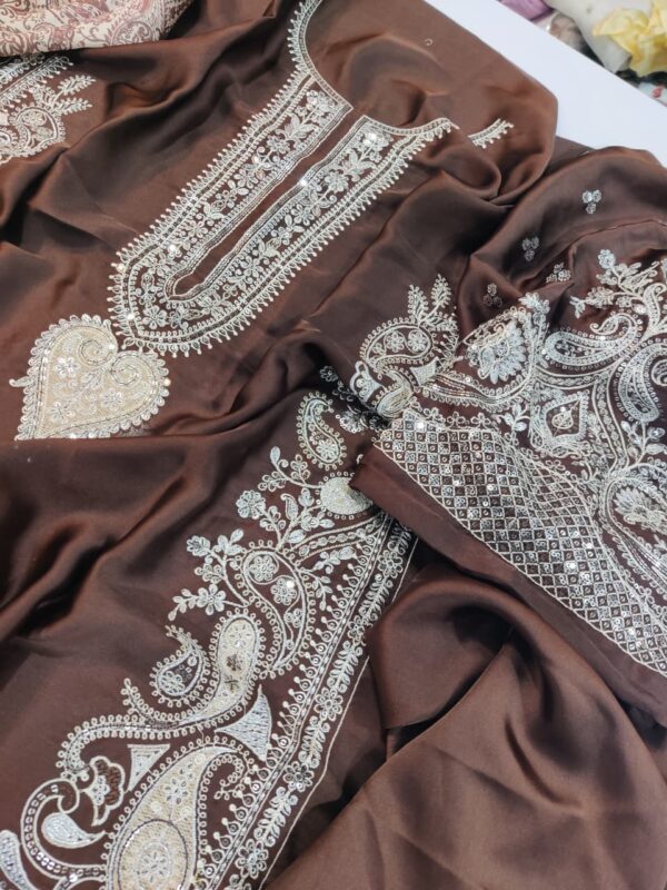 Afsafa Maroon Embroidered Silk 2 Piece Suit with Printed Trouser