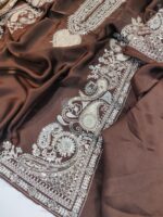 Afsafa Maroon Embroidered Silk 2 Piece Suit with Printed Trouser
