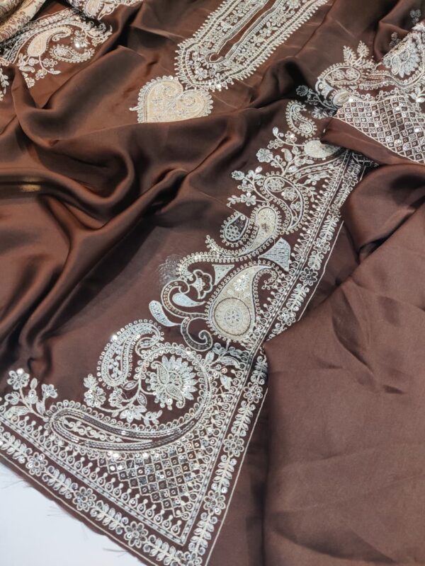 Afsafa Maroon Embroidered Silk 2 Piece Suit with Printed Trouser