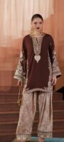 Afsafa Maroon Embroidered Silk 2 Piece Suit with Printed Trouser