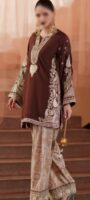 Afsafa Maroon Embroidered Silk 2 Piece Suit with Printed Trouser