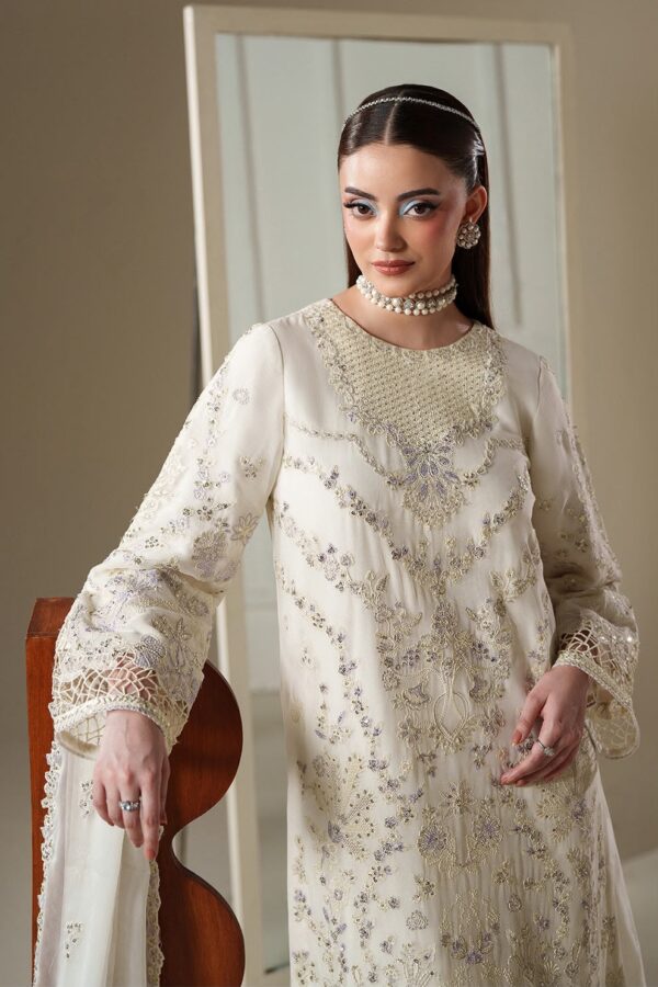 Afsafa Ivory Heavy Embroidered Chiffon 3 Piece Suit with Chiffon Dupatta