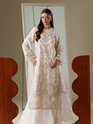 Afsafa Ivory Heavy Embroidered Chiffon 3 Piece Suit with Chiffon Dupatta