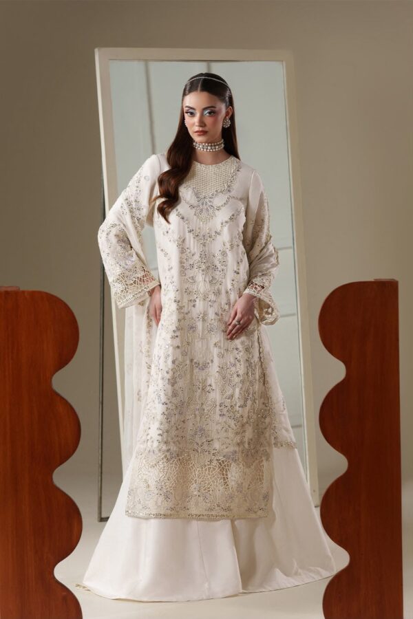 Afsafa Ivory Heavy Embroidered Chiffon 3 Piece Suit with Chiffon Dupatta