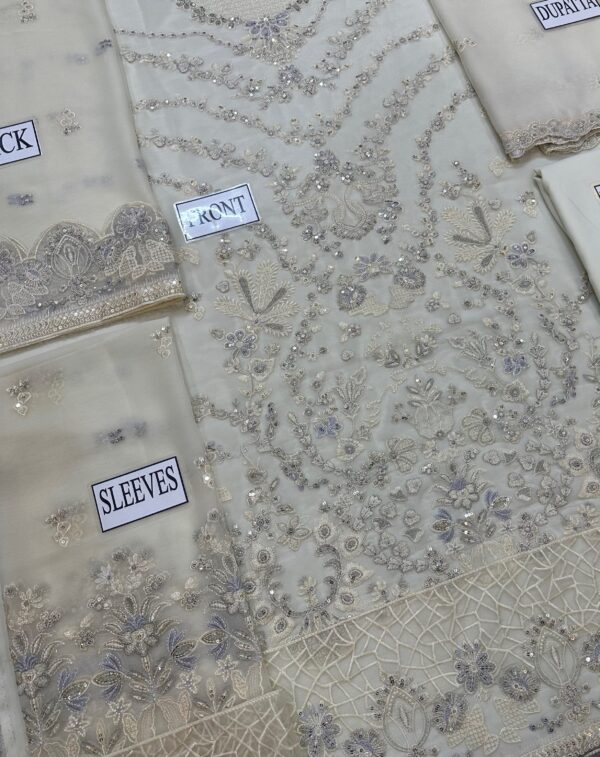 Afsafa Ivory Heavy Embroidered Chiffon 3 Piece Suit with Chiffon Dupatta