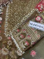 Afsafa Sage Green Embroidered Organza 3 Piece Suit with Maroon Dupatta