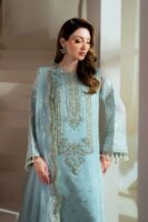 Afsafa Ice Blue Hand-Embellished Embroidered Organza 3 Piece Suit