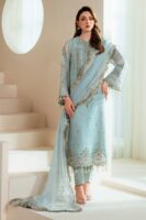 Afsafa Ice Blue Hand-Embellished Embroidered Organza 3 Piece Suit