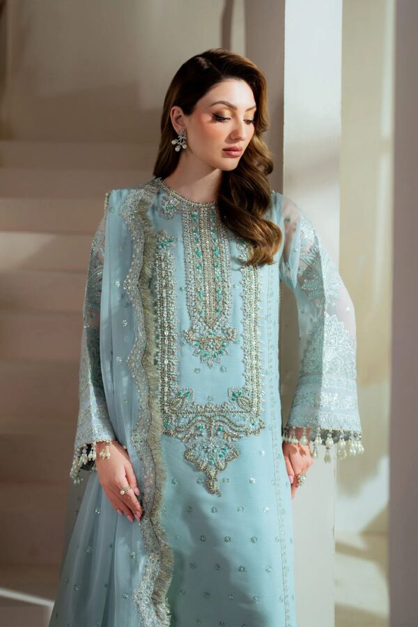 Afsafa Ice Blue Hand-Embellished Embroidered Organza 3 Piece Suit