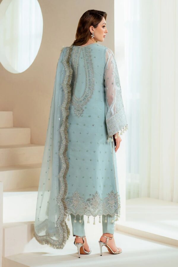 Afsafa Ice Blue Hand-Embellished Embroidered Organza 3 Piece Suit