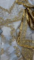 Afsafa Ice Blue Sequence Embroidered Semi Pure Chiffon Lehenga 3 Piece Suit