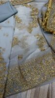 Afsafa Ice Blue Sequence Embroidered Semi Pure Chiffon Lehenga 3 Piece Suit