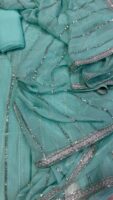 Afsafa Aqua Sequence Embroidered Chiffon Saree