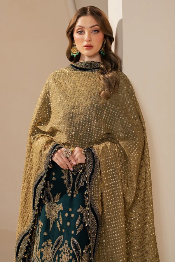 Afsafa Dark Green Embroidered Chiffon 3 Piece Suit