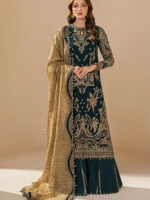 Afsafa Dark Green Embroidered Chiffon 3 Piece Suit