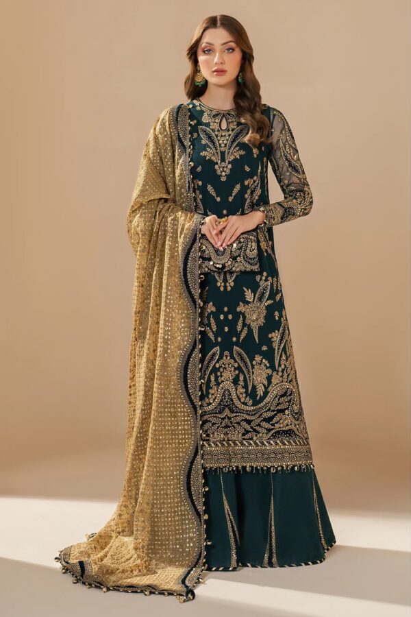 Afsafa Dark Green Embroidered Chiffon 3 Piece Suit