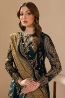 Afsafa Dark Green Embroidered Chiffon 3 Piece Suit