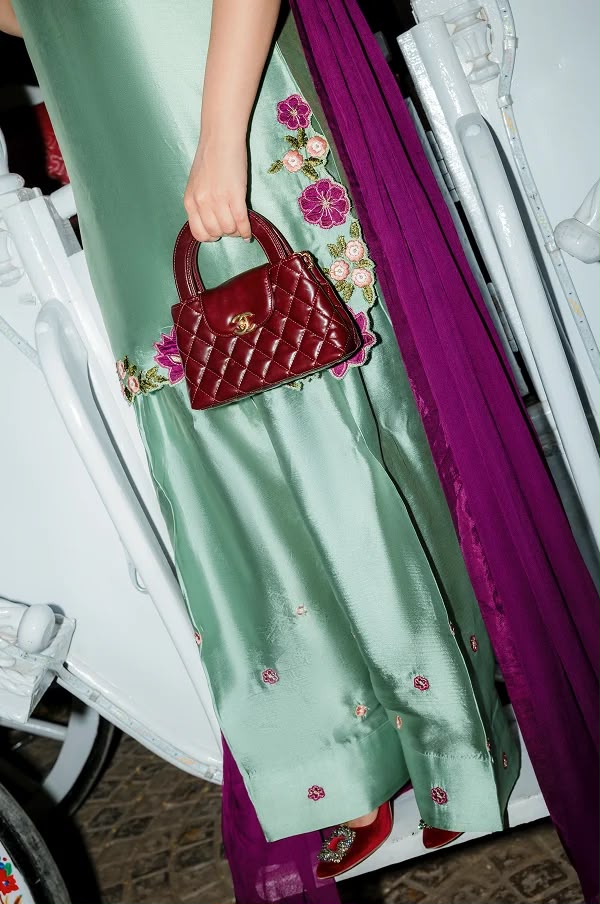 Afsafa Green Shamoz Silk Embroidered 3 Piece Suit