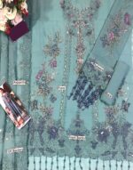 Afsafa Blue Chiffon Sequence Embroidered 3 Piece Suit